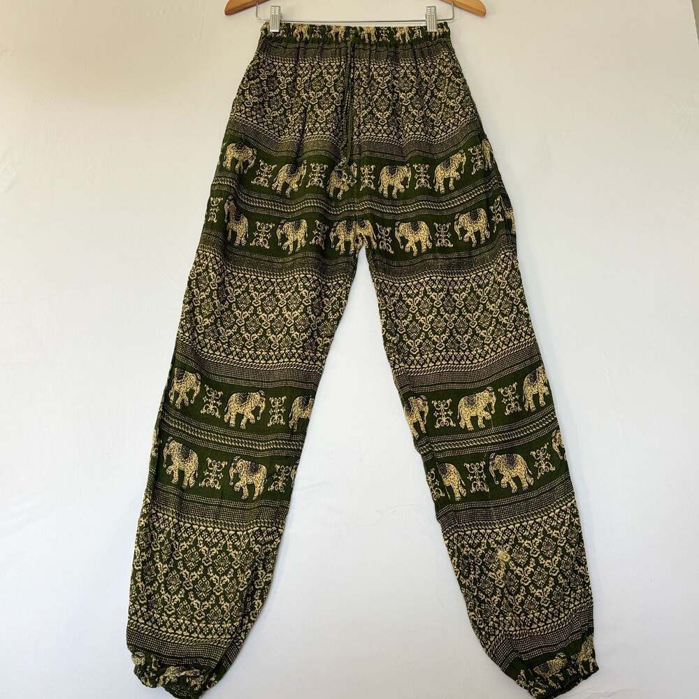 The Elephant Temple Boho Elephant‎ Print Green Harem Pants